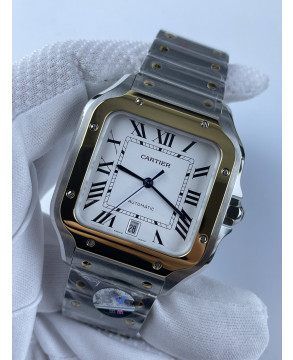 (준비완료/특급배송)NO.1319/BV공장 까르띠에 산토스 40MM 2018 스틸 옐로우골드콤비 화이트다이얼 브슬